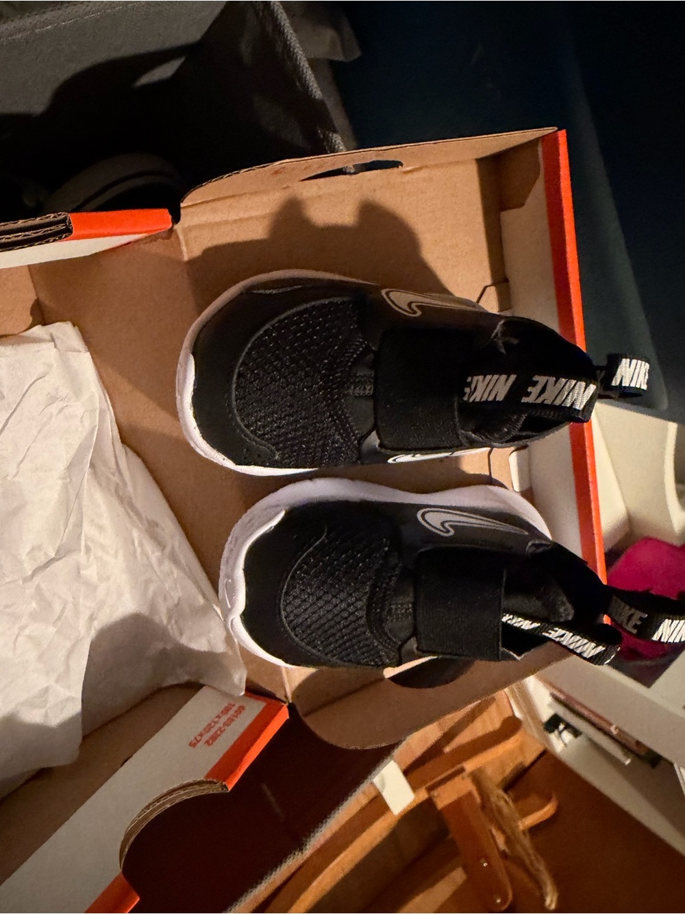 New Nike Toddler Black and White Slip-On Sneakers